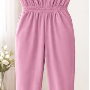 SHEIN Curve Lavender Pink Stretch Jumpsuit 1XL Shoulder Pads Elastic Waist Soft